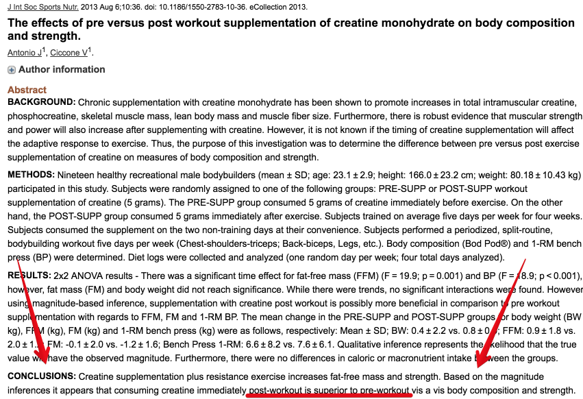The effects of pre versus post workout supplementation of creatine monohydrate on body composition and strength. - PubMed - NCBI 2016-12-04 09-13-16